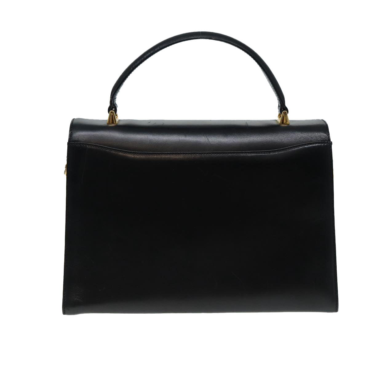 Salvatore Ferragamo Gancini Hand Bag Leather 2way Black Gold Auth yk14315 - 0