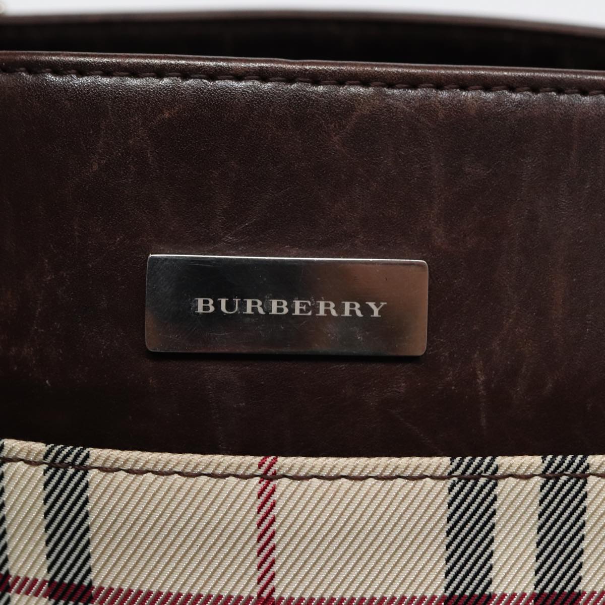 BURBERRY Nova Check Hand Bag Canvas Beige Silver Auth yk14318