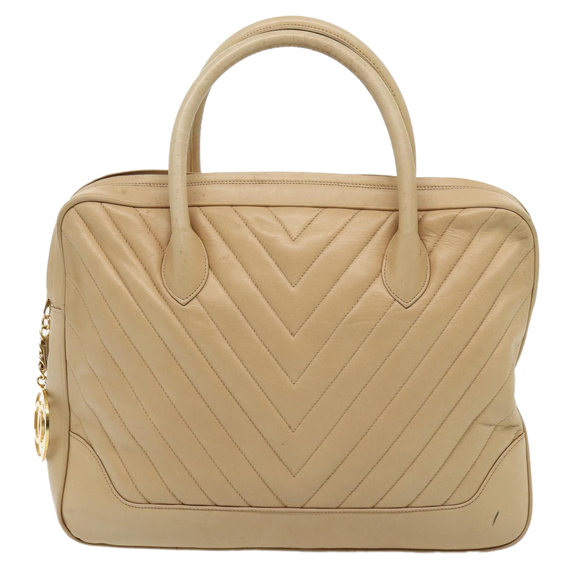 CHANEL V Stitch Hand Bag Leather 2way Beige Gold CC Auth yk14320 - 0