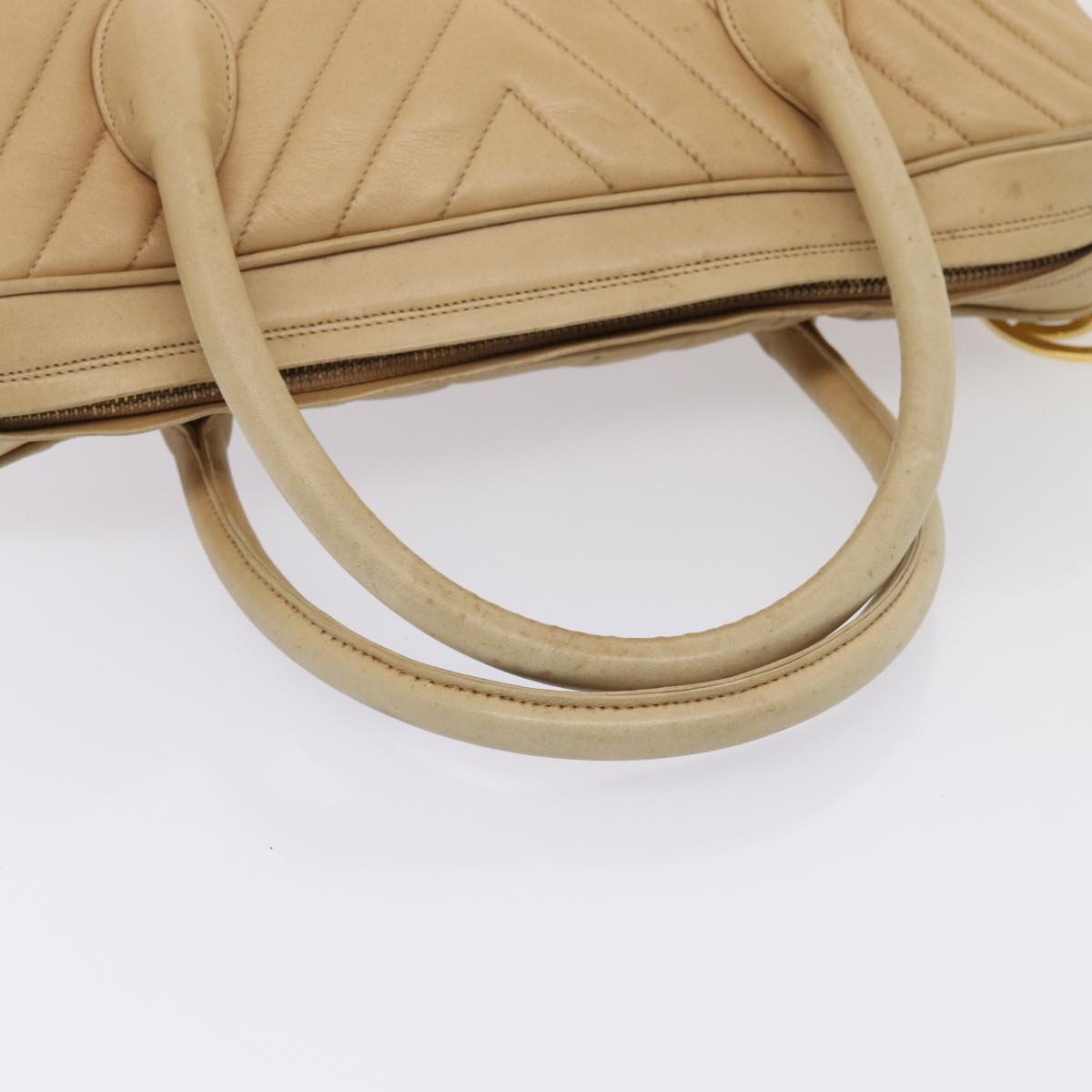 CHANEL V Stitch Hand Bag Leather 2way Beige Gold CC Auth yk14320