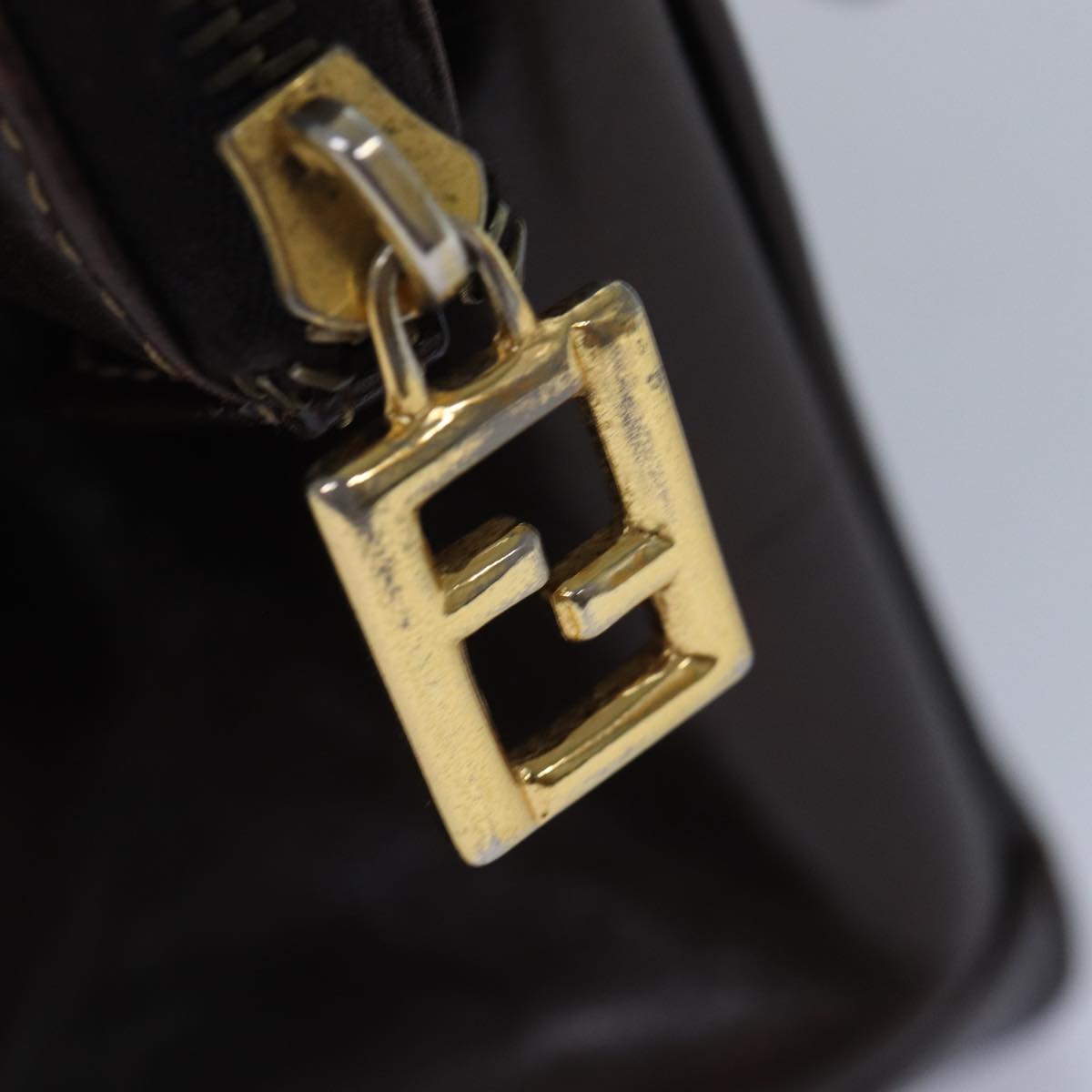 FENDI Zucca Canvas Hand Bag Brown Black gold Auth yk14322