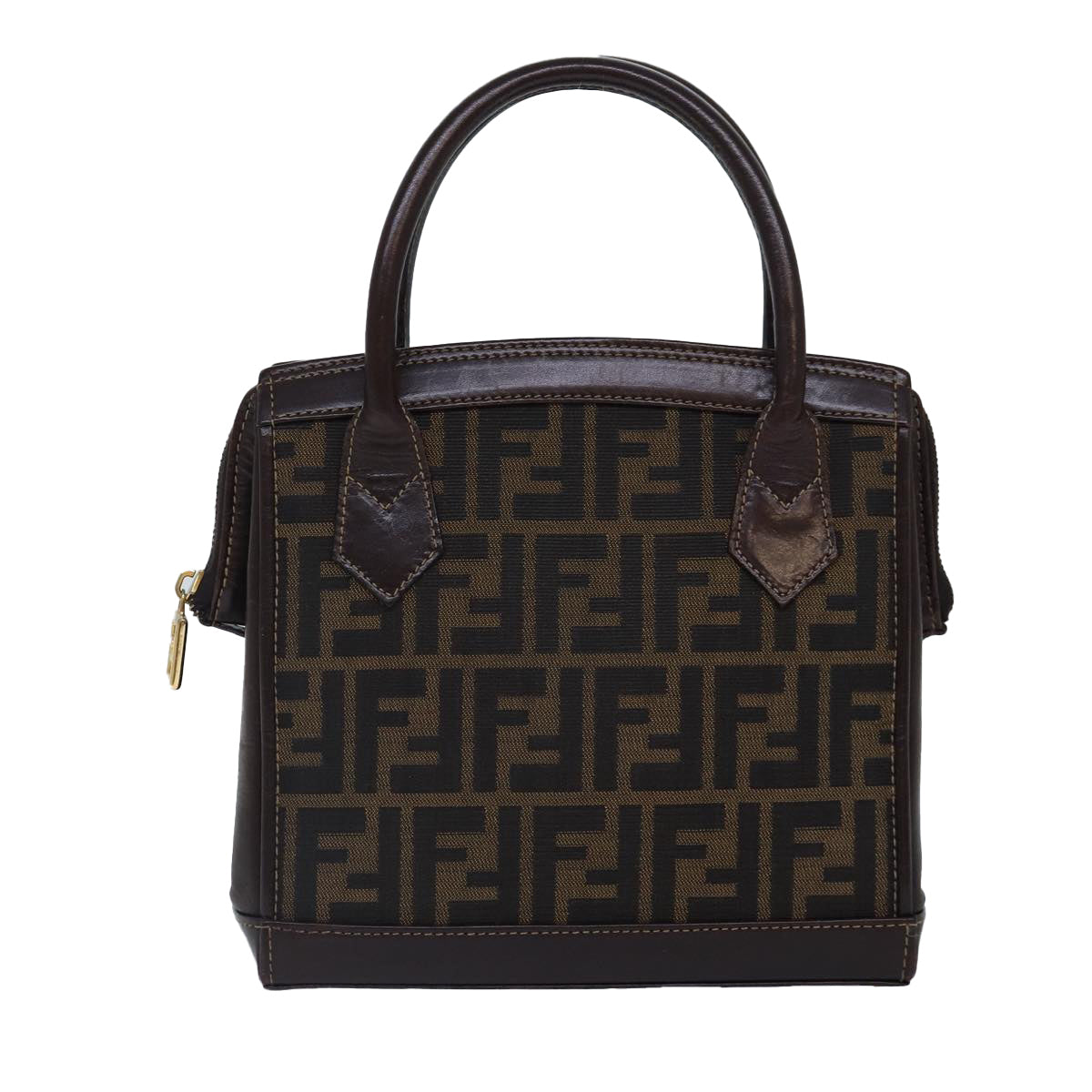 FENDI Zucca Canvas Hand Bag Brown Black gold Auth yk14322