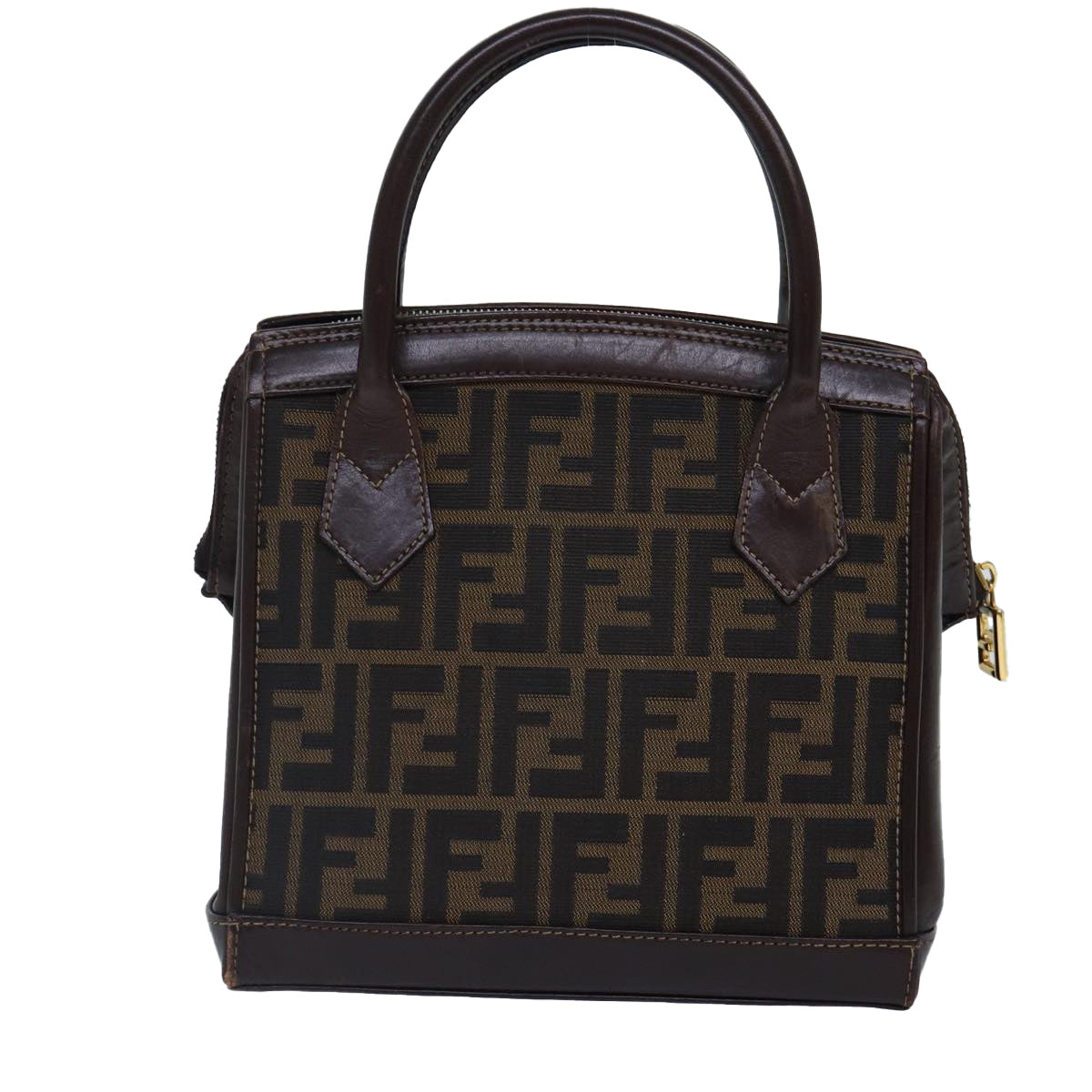 FENDI Zucca Canvas Hand Bag Brown Black gold Auth yk14322 - 0