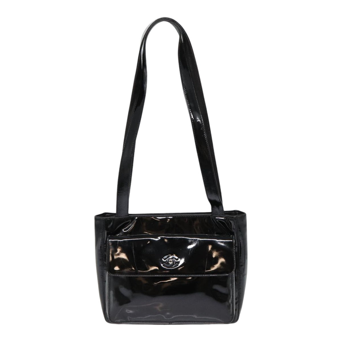 CHANEL COCO Mark Shoulder Bag Enamel Black Silver CC Auth yk14331 - 0