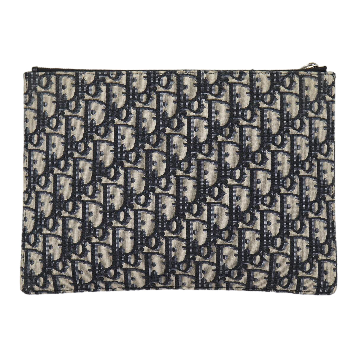 Christian Dior Trotter Canvas Clutch Bag Navy Silver Auth yk14332 - 0