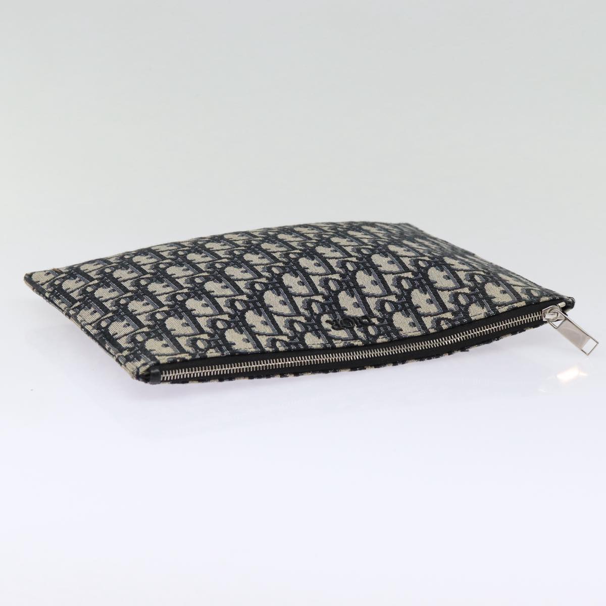 Christian Dior Trotter Canvas Clutch Bag Navy Silver Auth yk14332