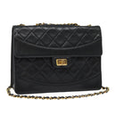 CHANEL Matelasse Turn Lock Chain Hand Bag Lamb Skin Black Gold CC Auth yk14333A-1