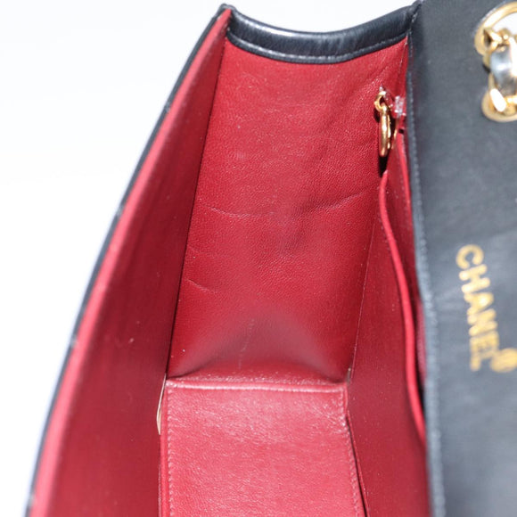 CHANEL Matelasse Turn Lock Chain Hand Bag Lamb Skin Black Gold CC Auth yk14333A