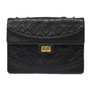 CHANEL Matelasse Turn Lock Chain Hand Bag Lamb Skin Black Gold CC Auth yk14333A-14