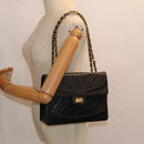 CHANEL Matelasse Turn Lock Chain Hand Bag Lamb Skin Black Gold CC Auth yk14333A-28