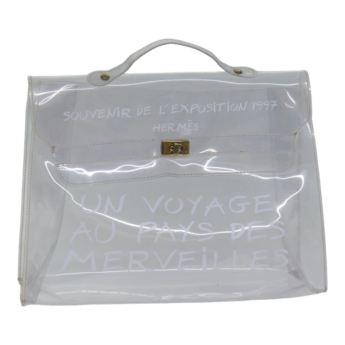 HERMES Vinyl Kelly Hand Bag Vinyl Clear Auth yk14339