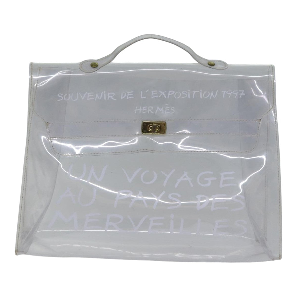 HERMES Vinyl Kelly Hand Bag Vinyl Clear Auth yk14339 - 0