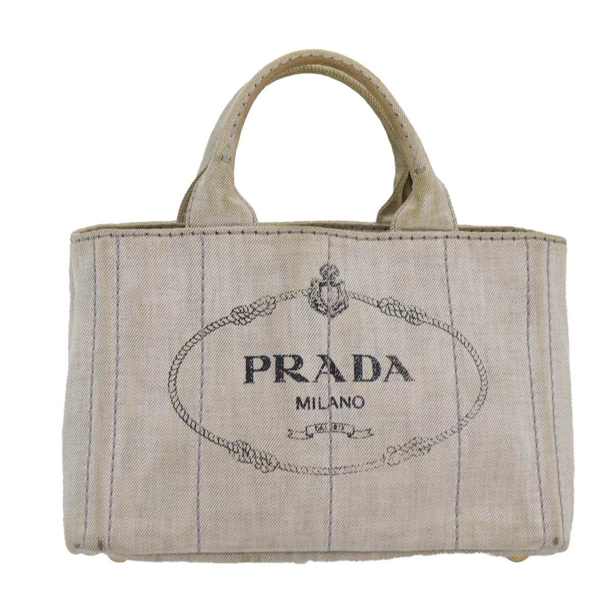 PRADA Canapa PM Hand Bag Denim Gold White Auth yk14346 - 0