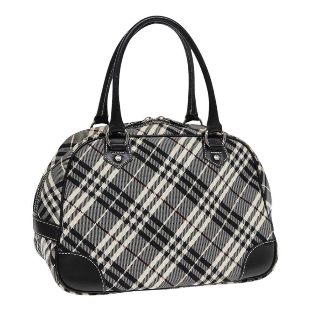 BURBERRY Nova Check Blue Label Hand Bag Nylon Black Silver Auth yk14350