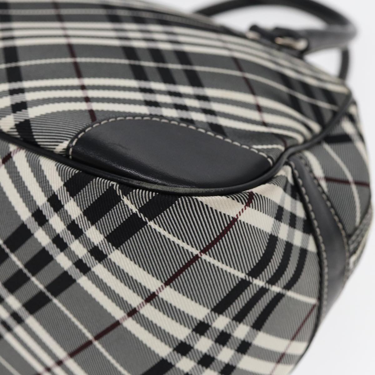 BURBERRY Nova Check Blue Label Hand Bag Nylon Black Silver Auth yk14350