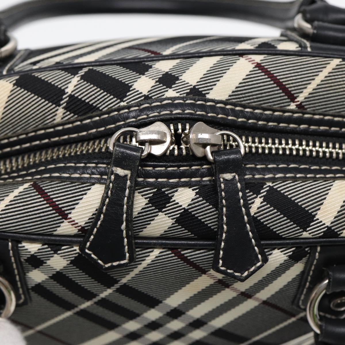 BURBERRY Nova Check Blue Label Hand Bag Nylon Black Silver Auth yk14350