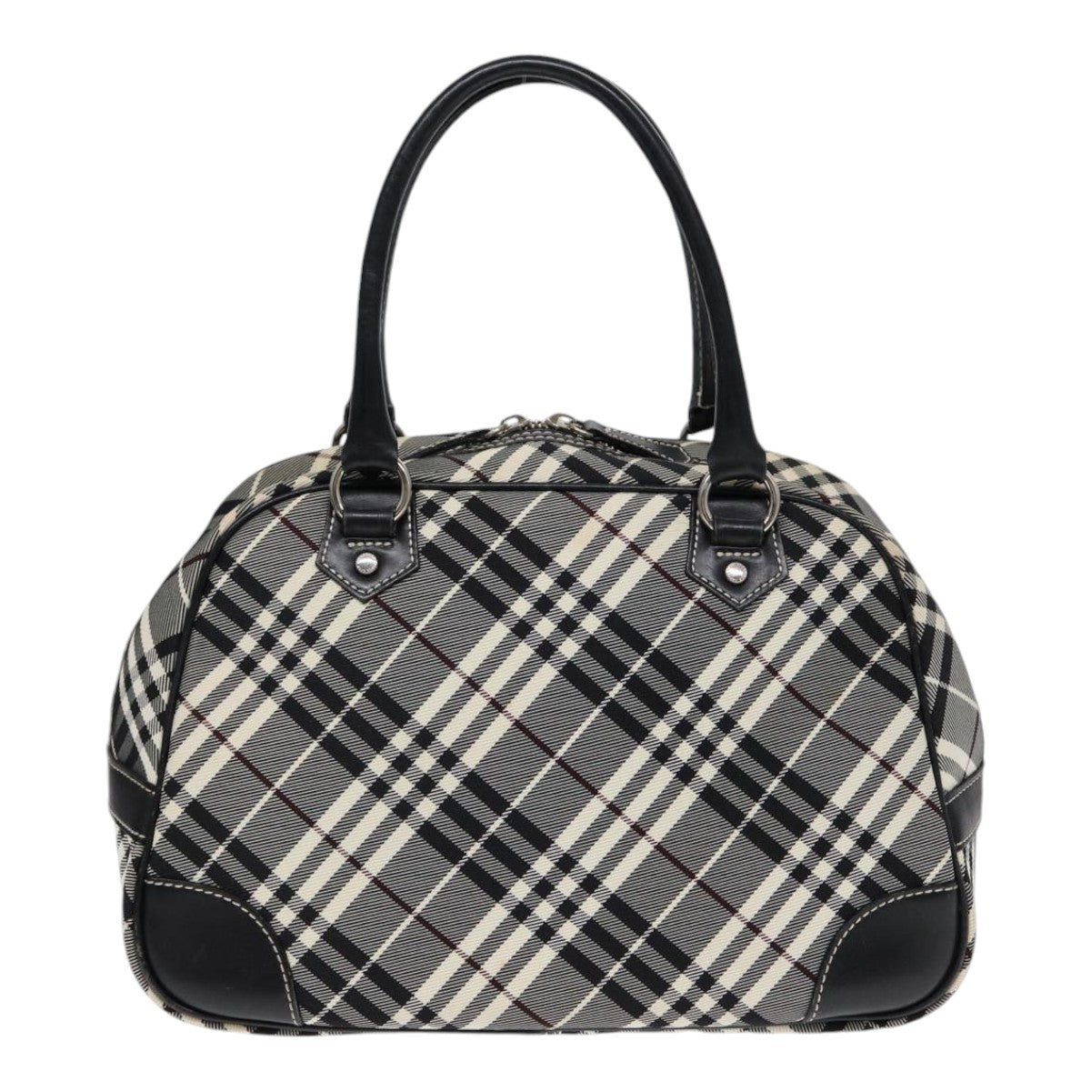 BURBERRY Nova Check Blue Label Hand Bag Nylon Black Silver Auth yk14350