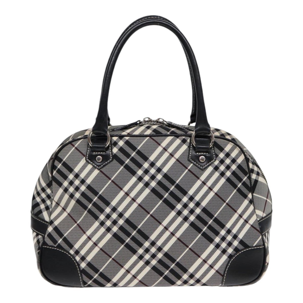 BURBERRY Nova Check Blue Label Hand Bag Nylon Black Silver Auth yk14350 - 0