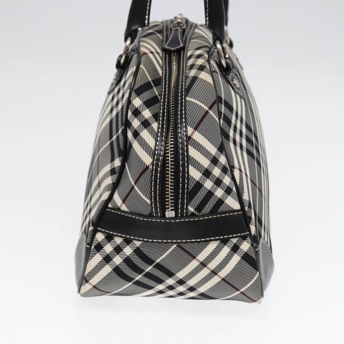 BURBERRY Nova Check Blue Label Hand Bag Nylon Black Silver Auth yk14350