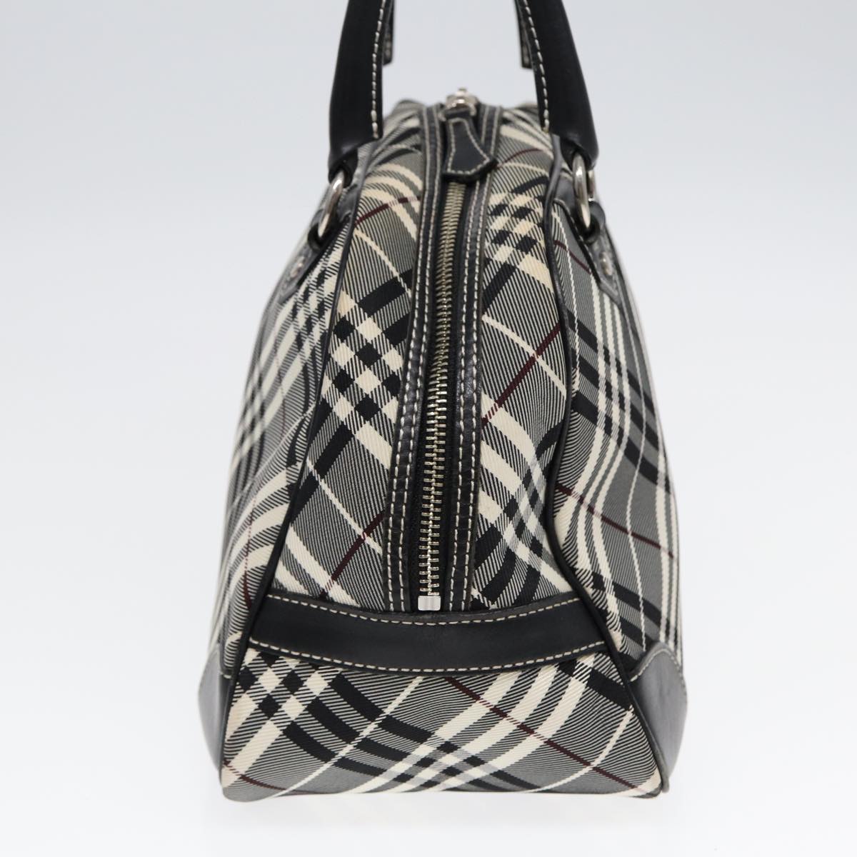 BURBERRY Nova Check Blue Label Hand Bag Nylon Black Silver Auth yk14350