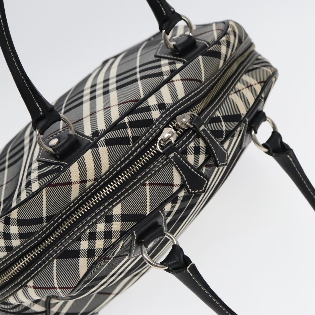 BURBERRY Nova Check Blue Label Hand Bag Nylon Black Silver Auth yk14350