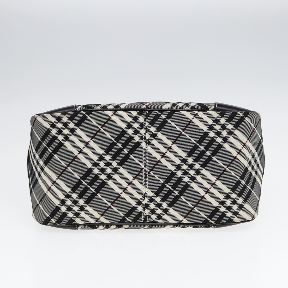 BURBERRY Nova Check Blue Label Hand Bag Nylon Black Silver Auth yk14350