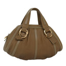 BVLGARI Hand Bag Leather Beige Gold Auth yk14360-1