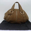 BVLGARI Hand Bag Leather Beige Gold Auth yk14360-12