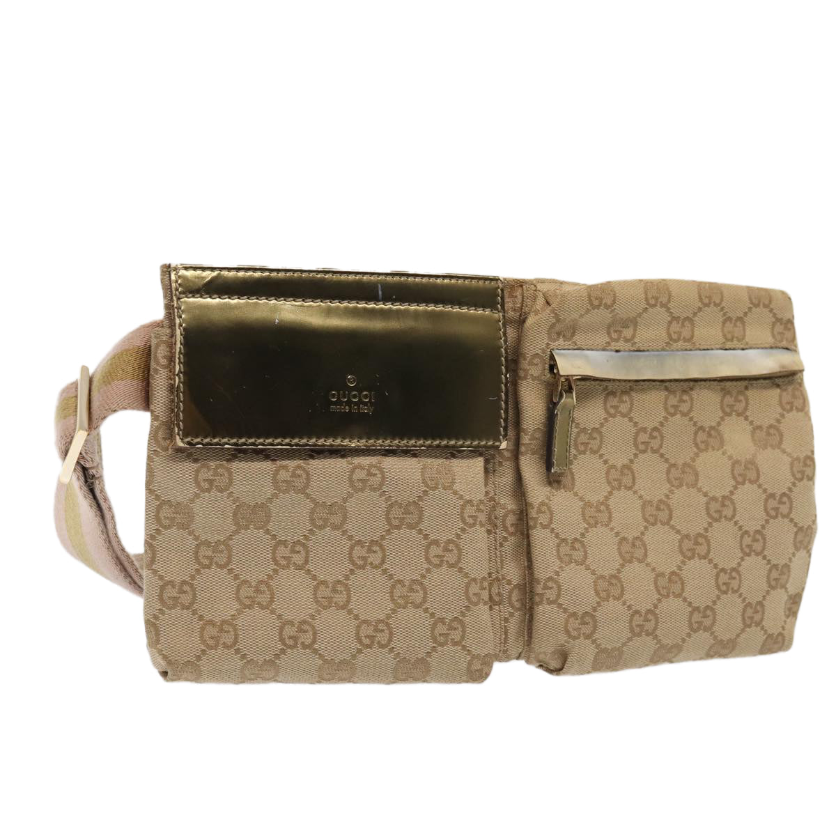 GUCCI GG Canvas Sherry Line Waist bag Beige Brown gold 28566 Auth yk14366