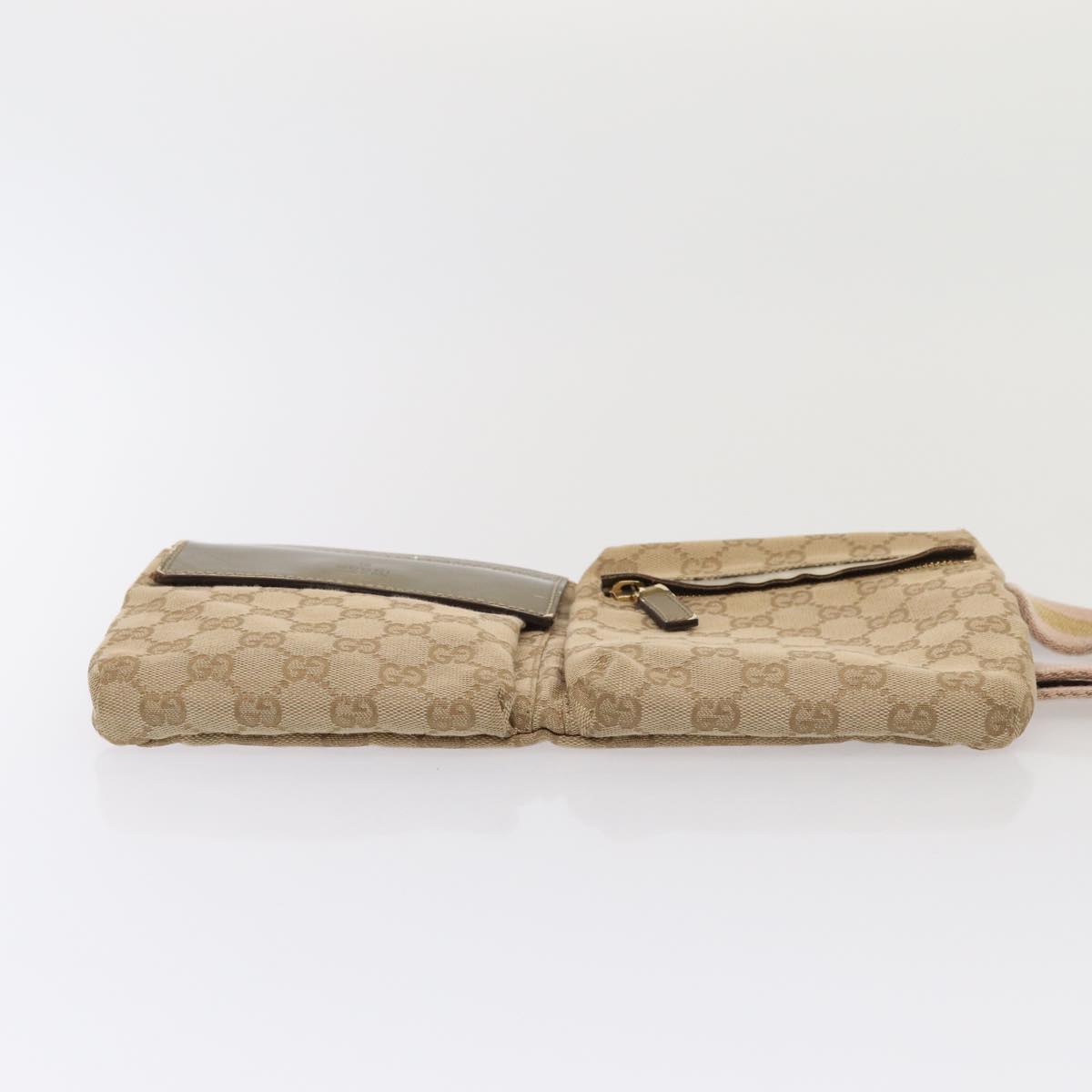 GUCCI GG Canvas Sherry Line Waist bag Beige Brown gold 28566 Auth yk14366