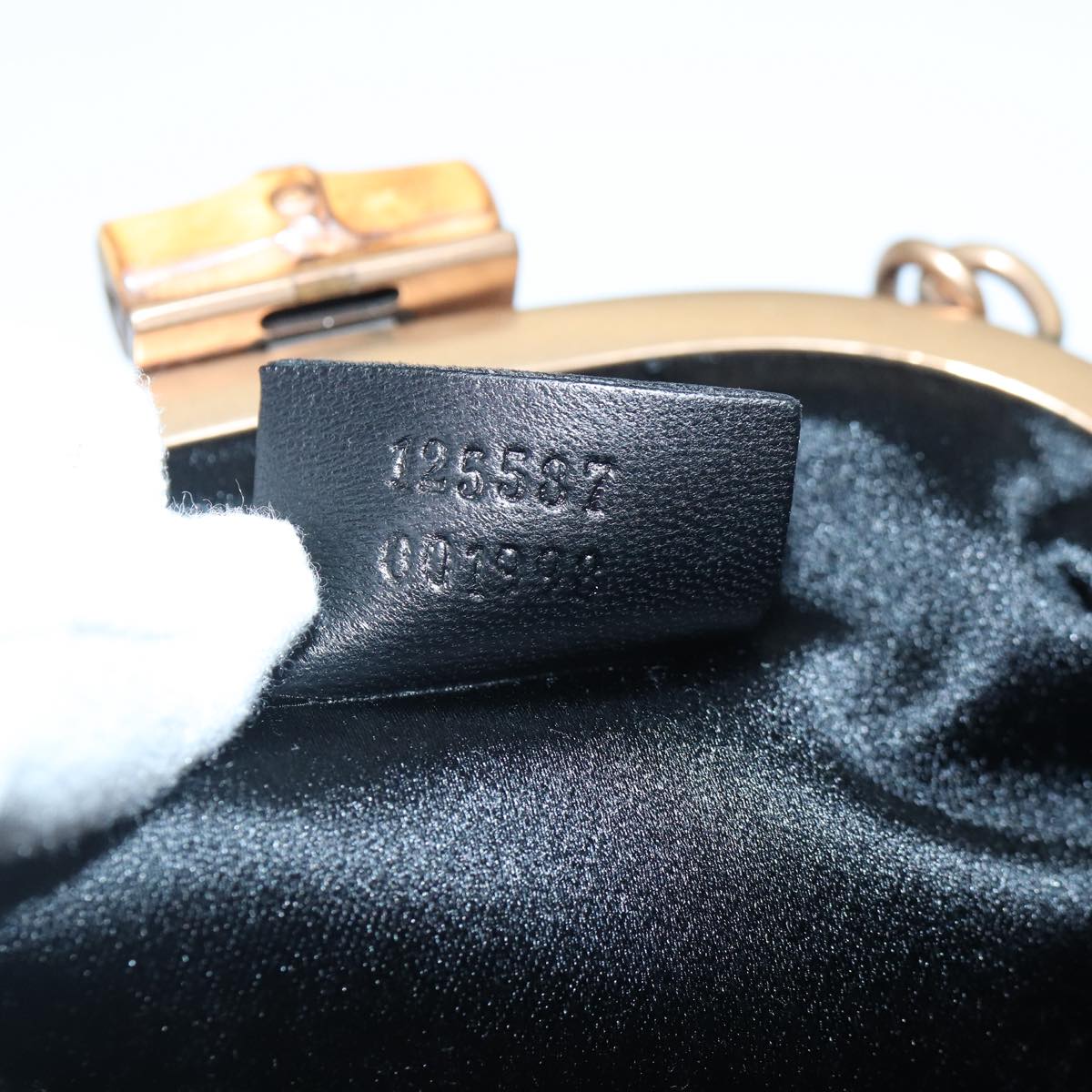 GUCCI Bamboo Beads Chain Purse Pouch Canvas Black 125587 Auth yk14373