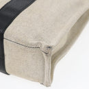 HERMES Sacane MM Tote Bag Canvas Leather White Black Silver Auth yk14380-14
