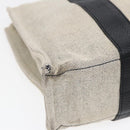 HERMES Sacane MM Tote Bag Canvas Leather White Black Silver Auth yk14380-15