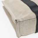 HERMES Sacane MM Tote Bag Canvas Leather White Black Silver Auth yk14380-9
