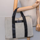 HERMES Sacane MM Tote Bag Canvas Leather White Black Silver Auth yk14380-19