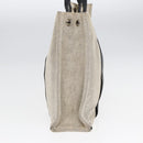 HERMES Sacane MM Tote Bag Canvas Leather White Black Silver Auth yk14380-4