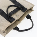 HERMES Sacane MM Tote Bag Canvas Leather White Black Silver Auth yk14380-6