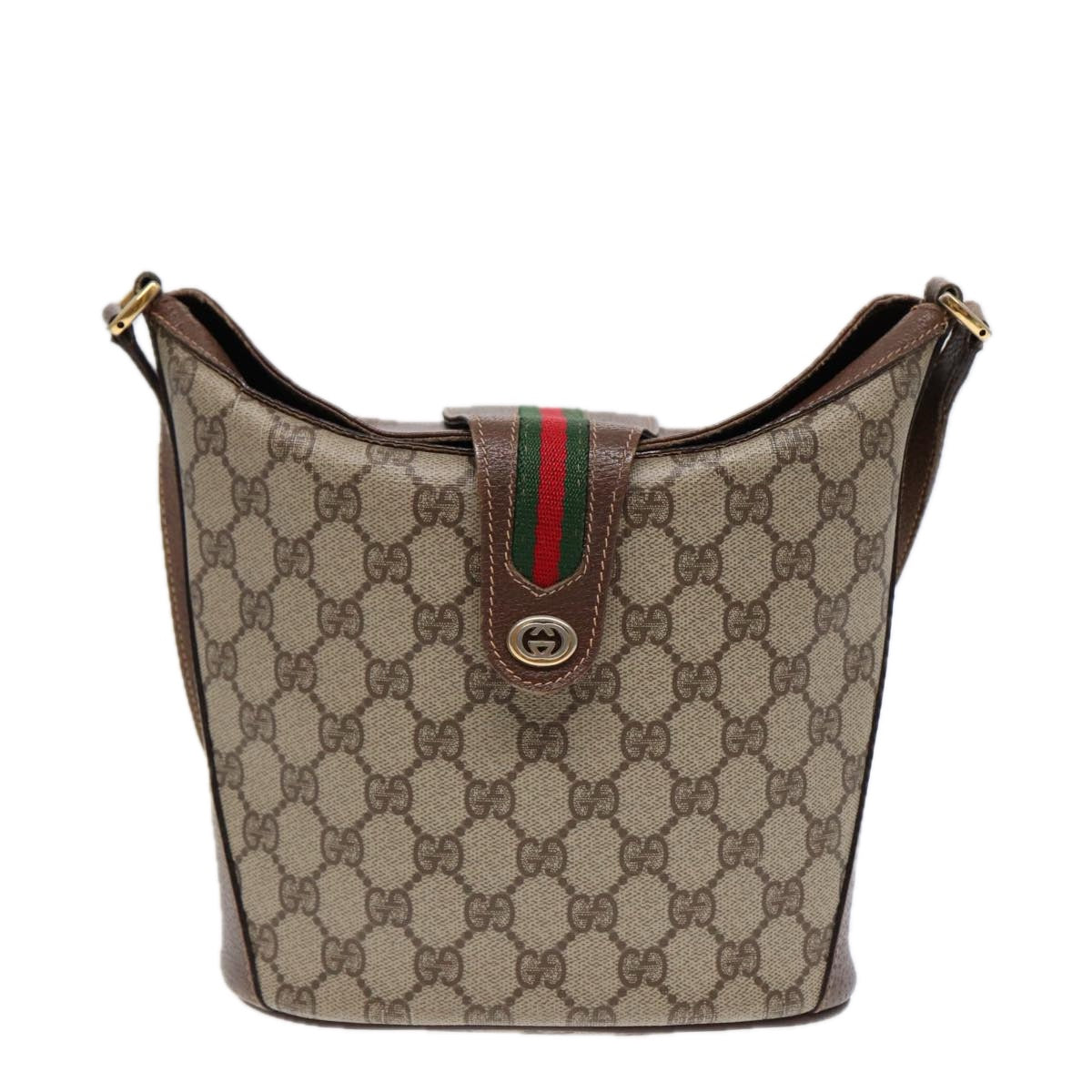 GUCCI GG Supreme Web Sherry Line Shoulder Bag PVC Beige 40 02 081 Auth yk14383