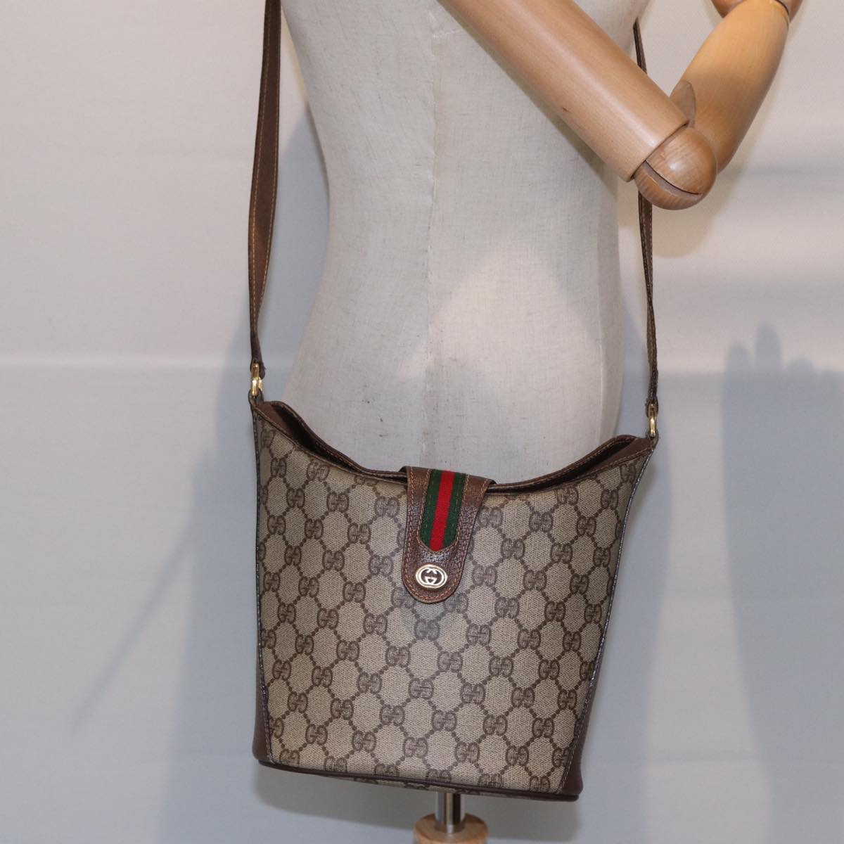 GUCCI GG Supreme Web Sherry Line Shoulder Bag PVC Beige 40 02 081 Auth yk14383