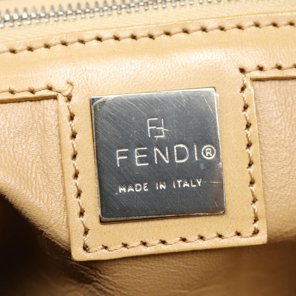 FENDI Zucca Canvas Tote Bag Wool Beige Silver Auth yk14409