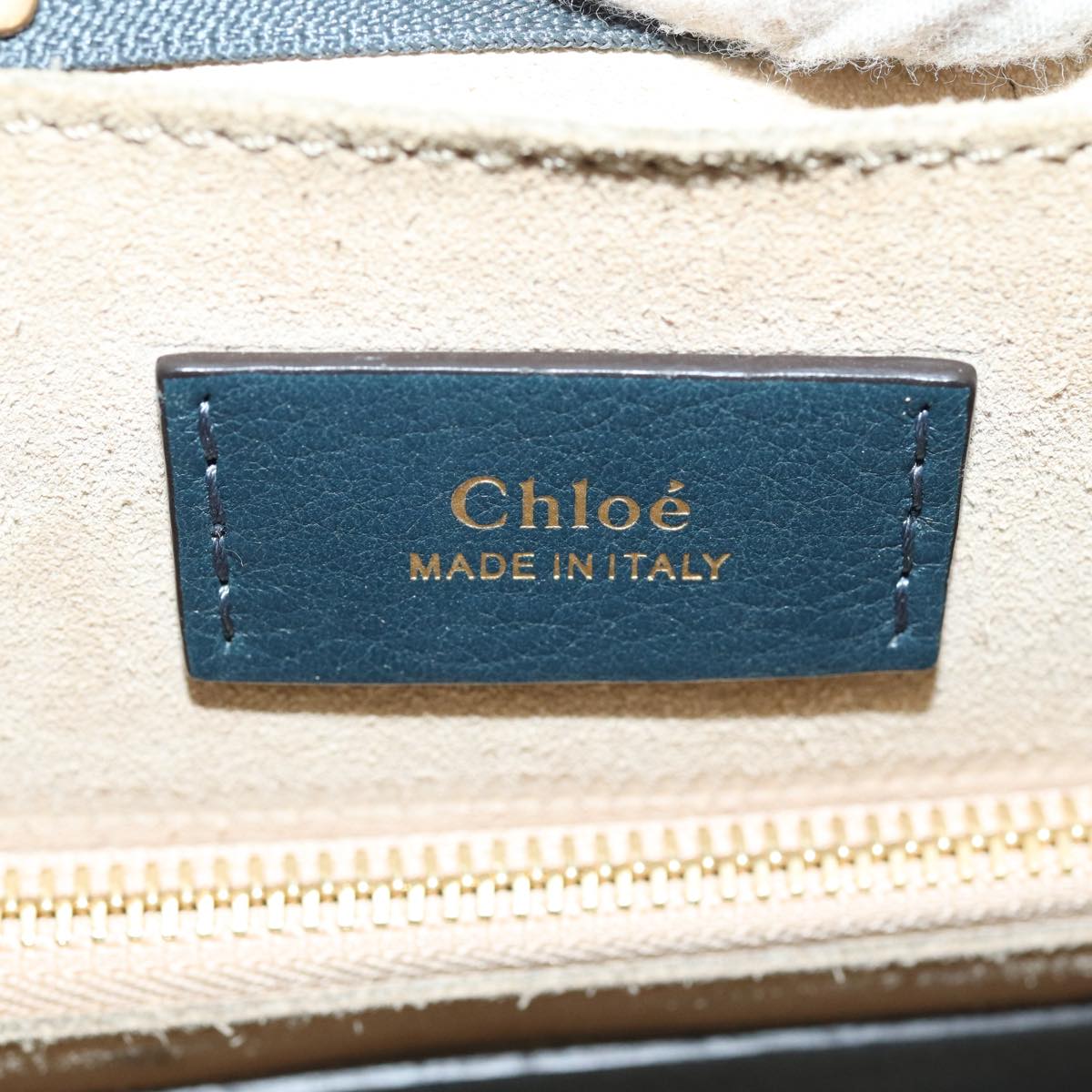 Chloe Hailey Hand Bag Leather 2way Navy Gold Auth yk14412