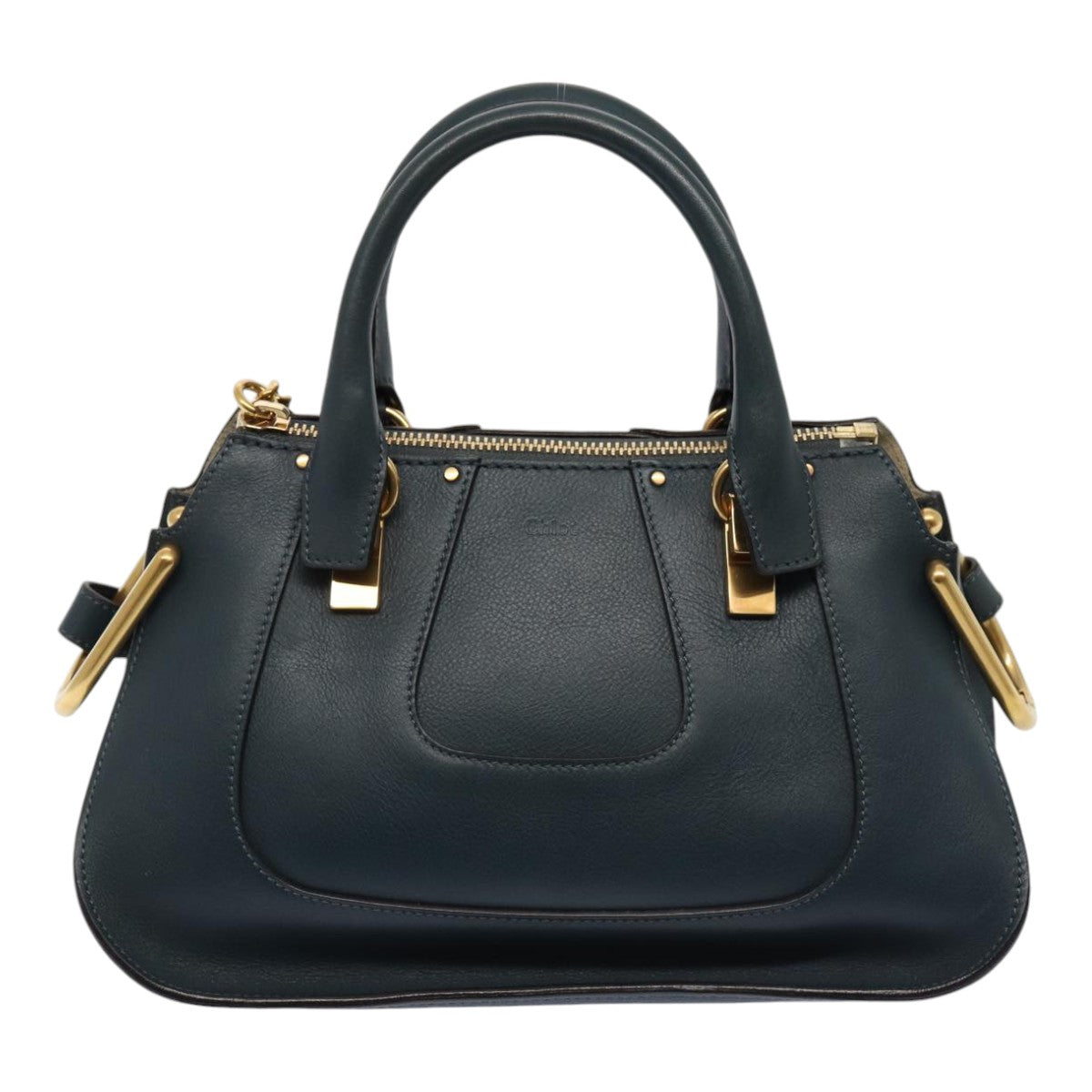 Chloe Hailey Hand Bag Leather 2way Navy Gold Auth yk14412 - 0