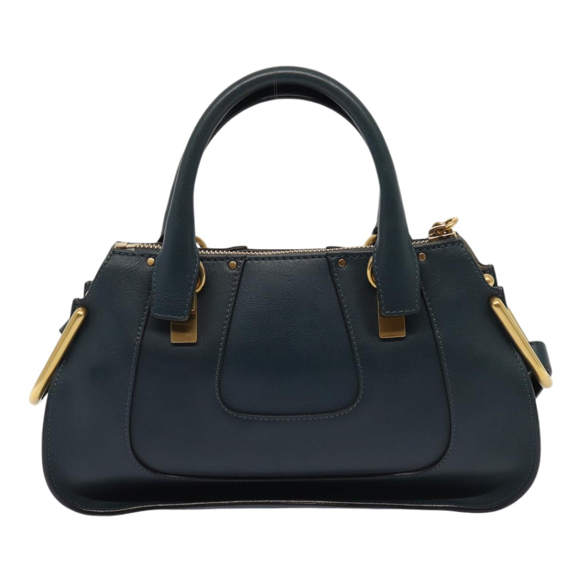 Chloe Hailey Hand Bag Leather 2way Navy Gold Auth yk14412