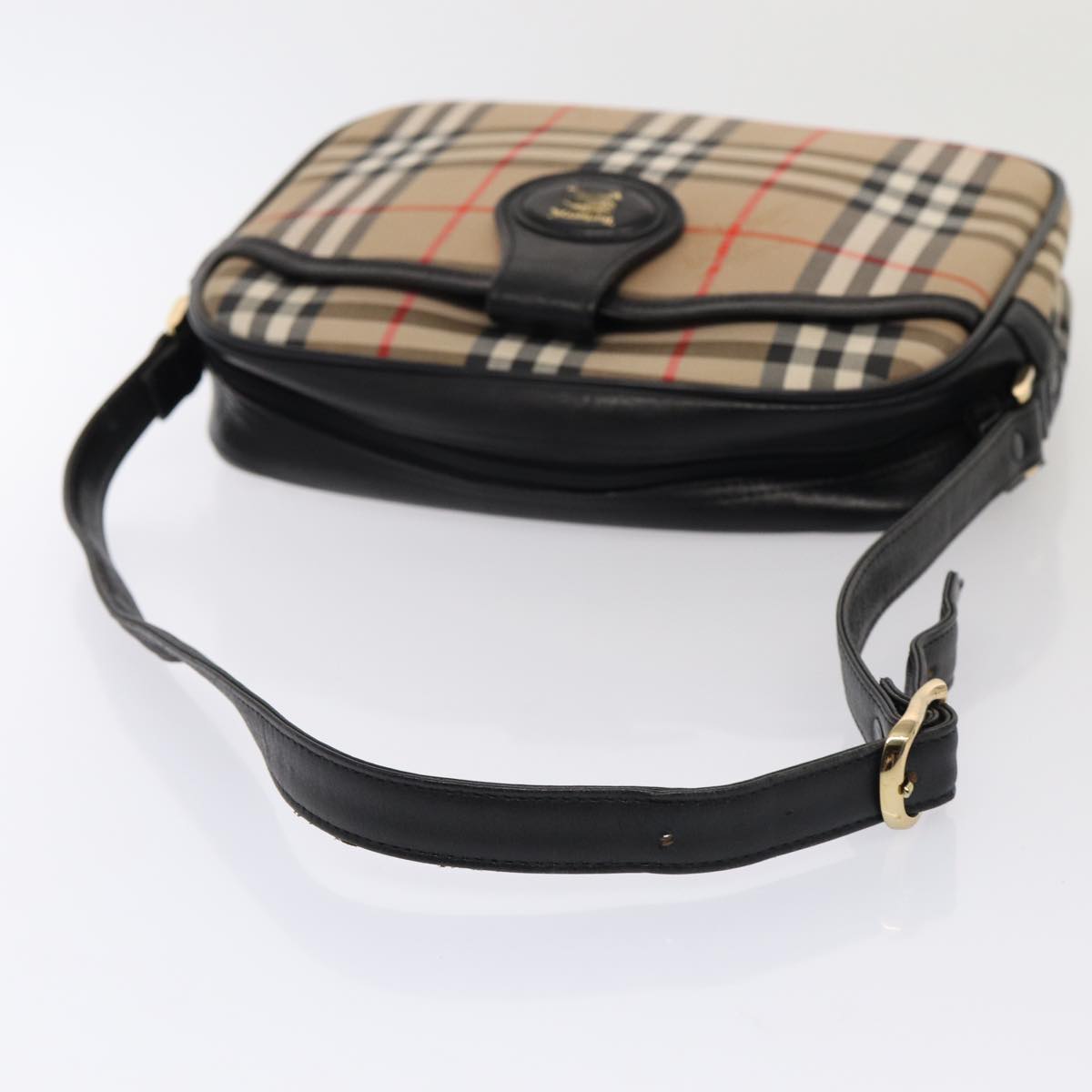 Burberrys Nova Check Shoulder Bag Canvas Beige Black Auth yk14413