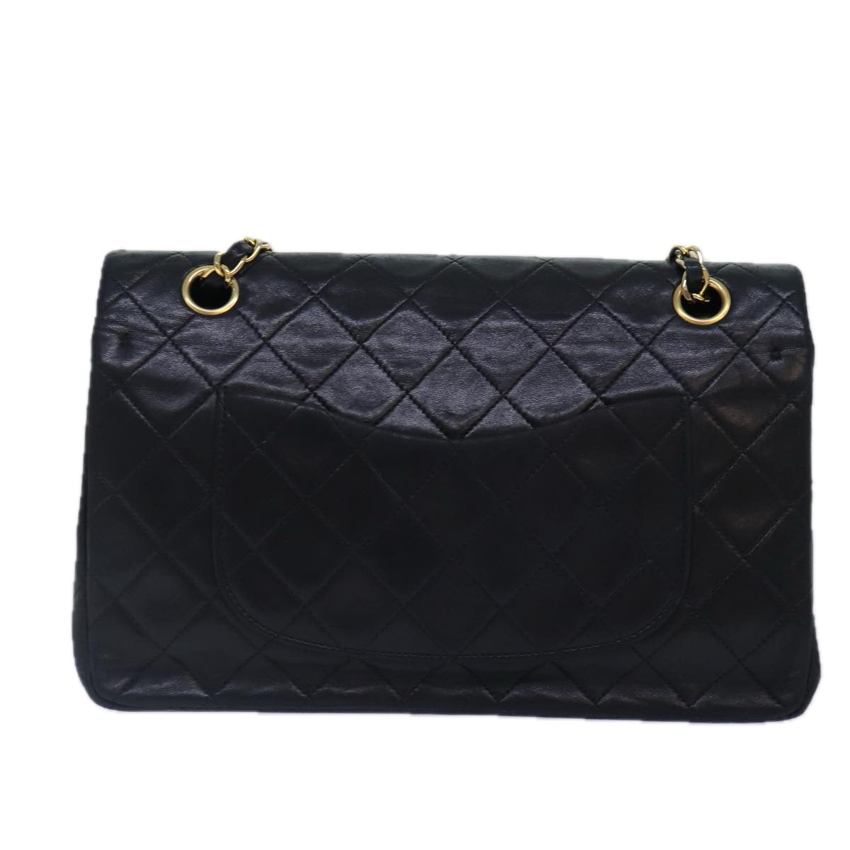 CHANEL Matelasse 25 Turn Lock Chain Bag Lamb Skin Black Gold CC Auth yk14418