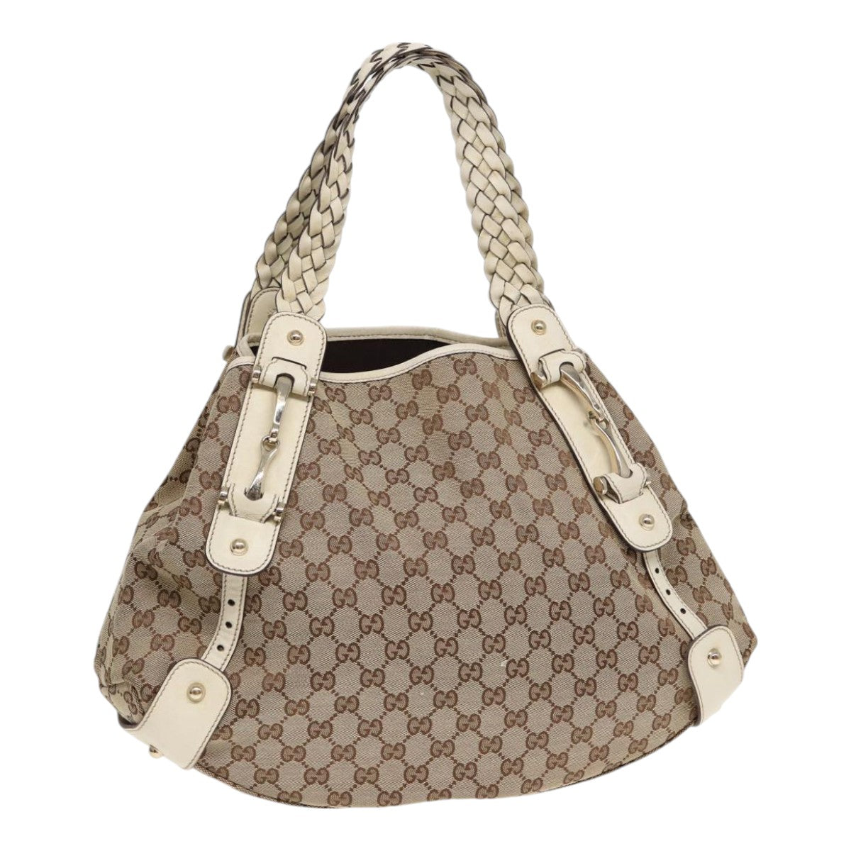 GUCCI GG Canvas Horsebit Tote Bag Beige Silver 137621 Auth yk14424