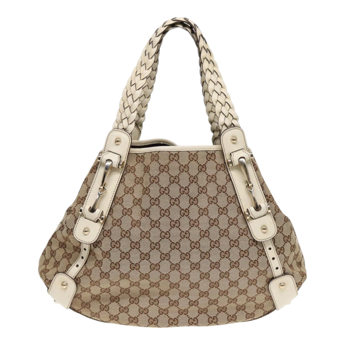 GUCCI GG Canvas Horsebit Tote Bag Beige Silver 137621 Auth yk14424