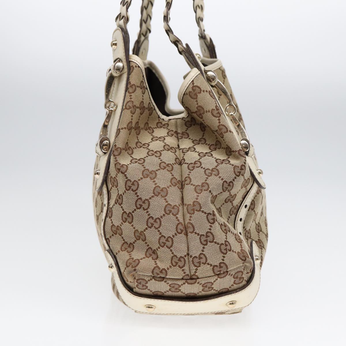 GUCCI GG Canvas Horsebit Tote Bag Beige Silver 137621 Auth yk14424