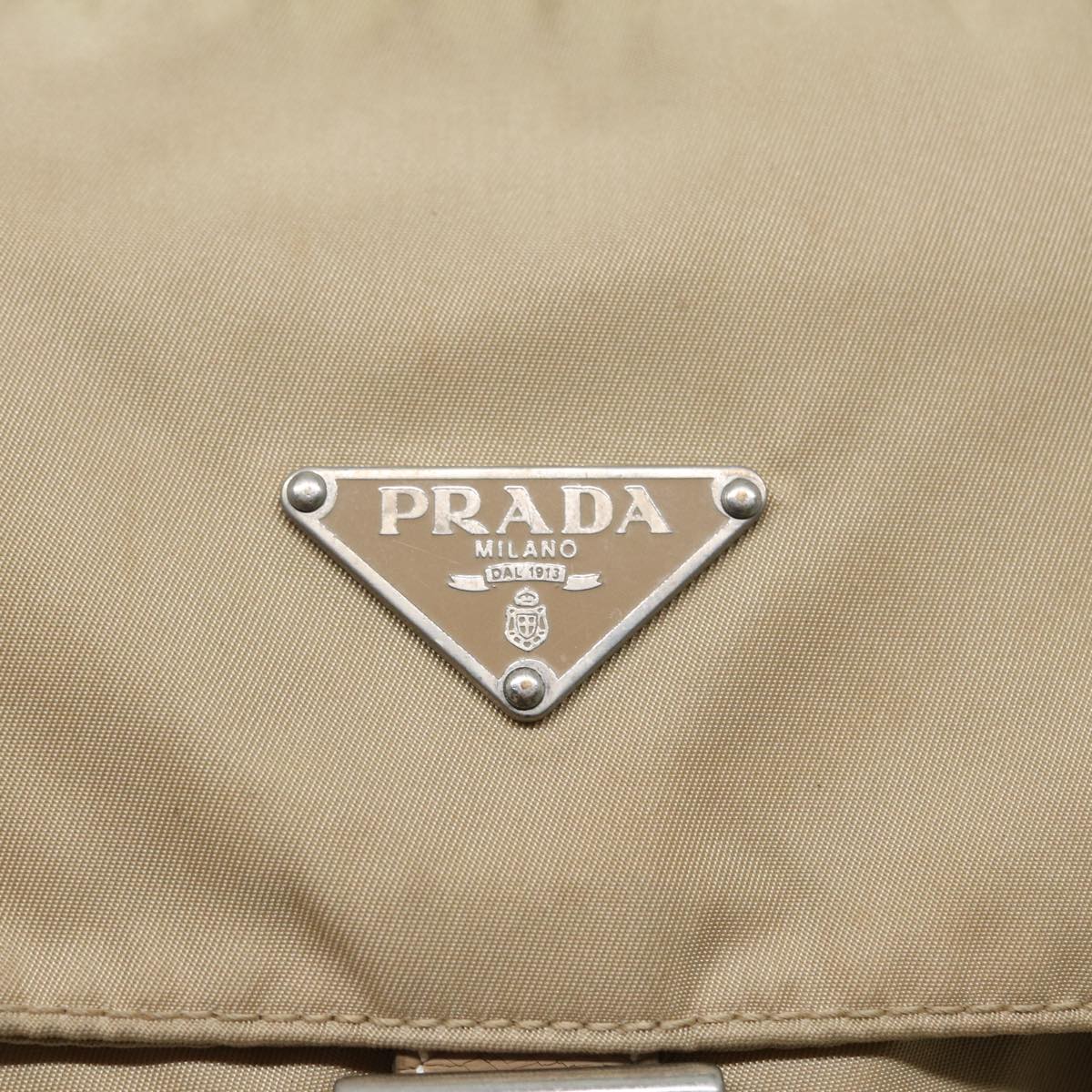 PRADA Shoulder Bag Nylon Beige Silver Auth yk14425