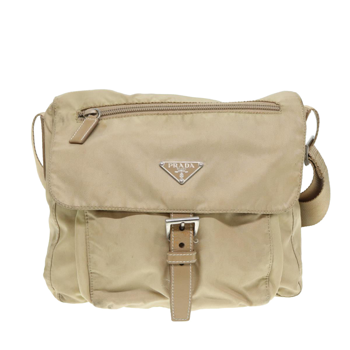 PRADA Shoulder Bag Nylon Beige Silver Auth yk14425 - 0